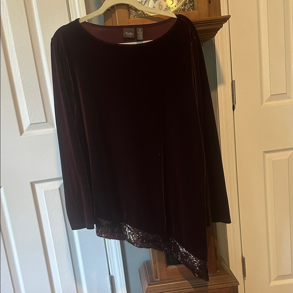 Chico's Deep Burgundy Velvet Blouse with Sequin Detail